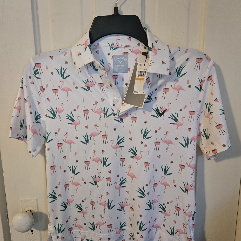 Callaway Boys Small White Flamingo‎ Print Shirt